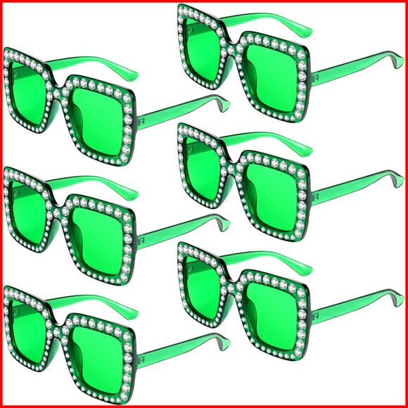 Oversized Square Rhinestone Sunglasses Retro Thick Frame Glitter Diamond Bling